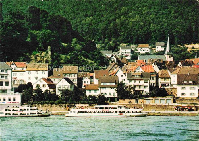 Neckarsteinach Blick ueber den Neckar zum Ort Fahrgastschiffe