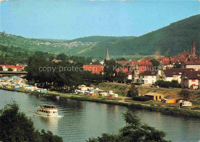 Neckargemuend Neckarpartie mit Dilsberg und Campingplatz