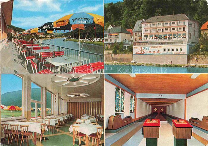 Neckarsteinach Hotel Restaurant Schiff Terrasse Gastraum Kegelbahn