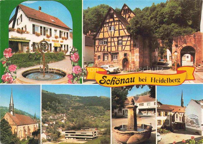 Schoenau Heidelberg Odenwald Brunnen Fachwerkhaus Kirche Teilansichten