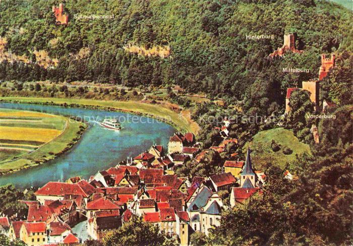 Neckarsteinach Neckarpartie mit Schwalbennest Hinterburg Mittelburg Vorderburg