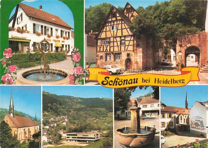 Schoenau Heidelberg Odenwald Gasthaus Brunnen Fachwerkhaus Kirche Teilansichten