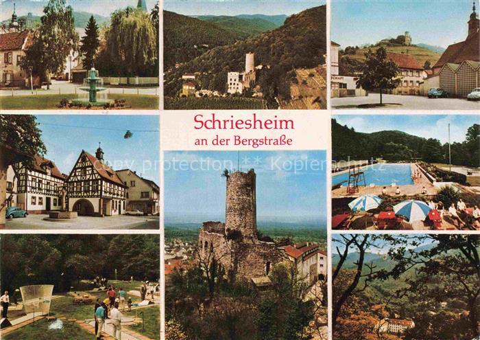 Schriesheim Panorama Burgen Fachwerkhaeuser Schwimmbad Park Minigolfplatz