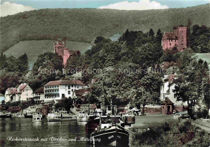 Neckarsteinach Neckarpartie mit Vorder und Mittelburg