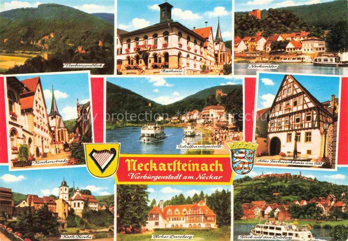 Neckarsteinach Panorama Kirchenstrasse Kath Kirche Rathaus Neckarpartien Hoher D