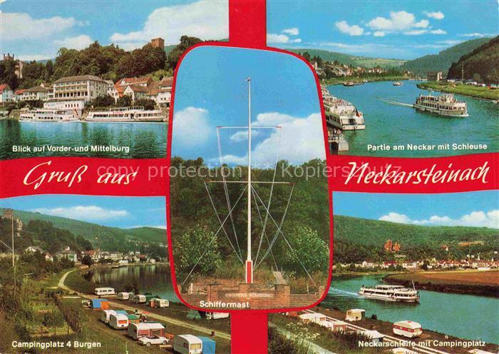 Neckarsteinach Vorder und Mittelburg Neckarpartien Campingplatz Schiffermast