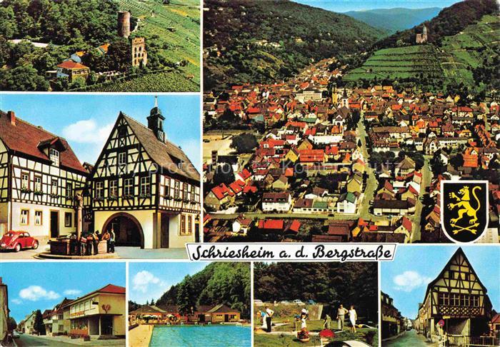 Schriesheim Fliegeraufnahmen Rathaus Brunnen Schwimmbad Minigolf Fachwerkhaeuser
