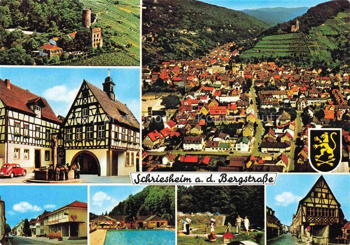 Schriesheim Burg Altes Rathaus Fliegeraufnahme Schwimmbad Minigolf Fachwerkhaus