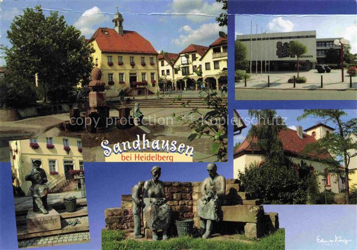 Sandhausen Baden Markt Brunnen Statuen Rathaus Kirche