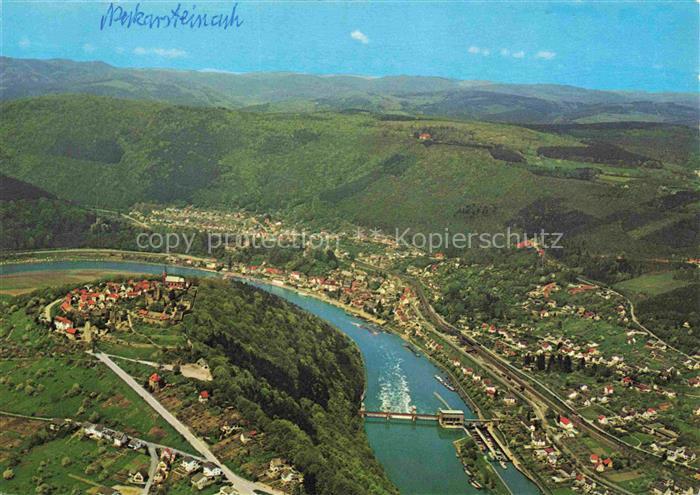 Neckarsteinach Fliegeraufnahme Neckarschleife mit Dilsberg