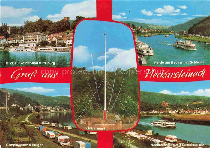 Neckarsteinach Vorder und Mittelburg Neckarpartie Campingplatz Schiffermast Neck