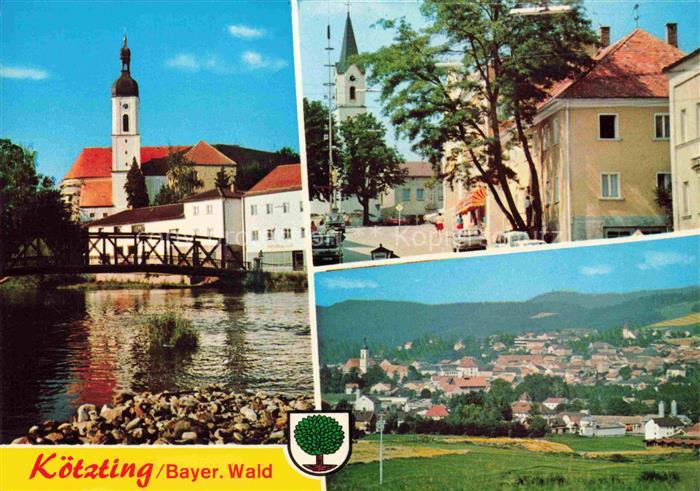 Koetzting Bad Bayern Uferpartie am Fluss Ortszentrum Kirche Panorama