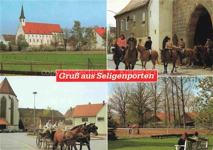 Seligenporten Ortsansichten Kirche Pferdekutsche Reitplatz Reitgruppe