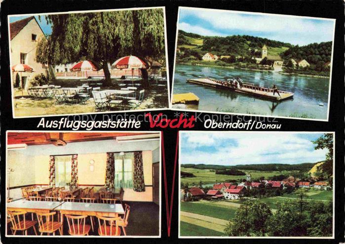 Oberndorf Bad Abbach Ausflugsgaststaette Vocht Gastraum Garten Panorama Faehre