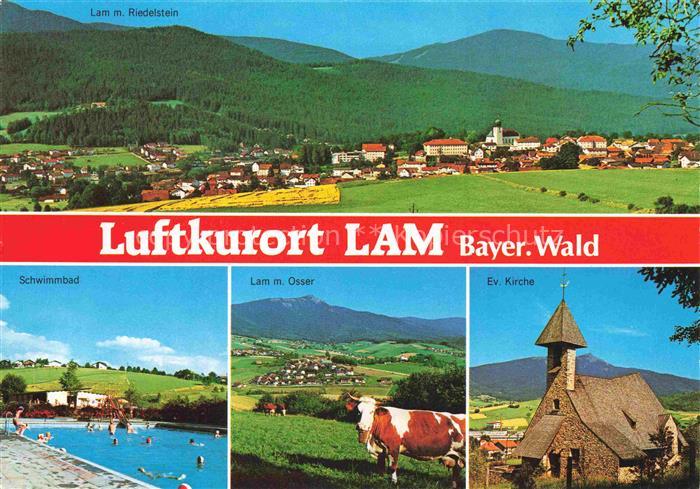 Lam Oberpfalz Panorama Blick gegen Riedelstein Freibad Osser Kirche