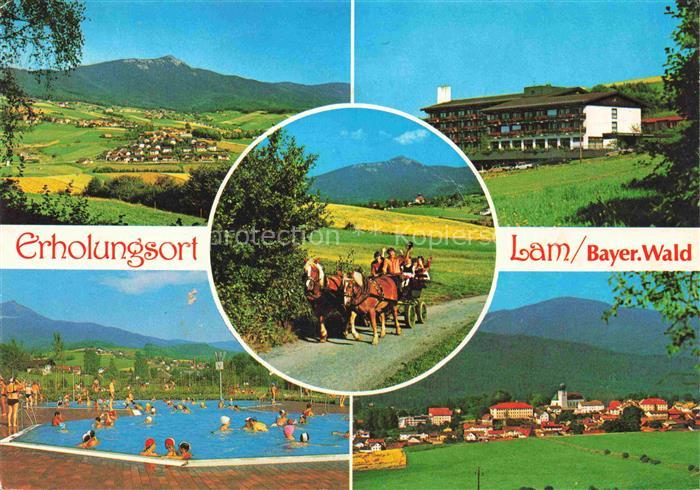 Lam Oberpfalz Panorama Freibad Pferdewagen Ortsansicht mit Kirche