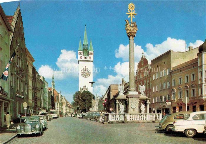 Straubing Theresienplatz Stadtturm Dreifaltigkeitssaeule