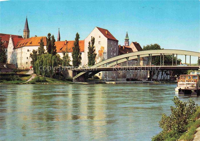 Straubing Blick ueber die Donau Bruecke