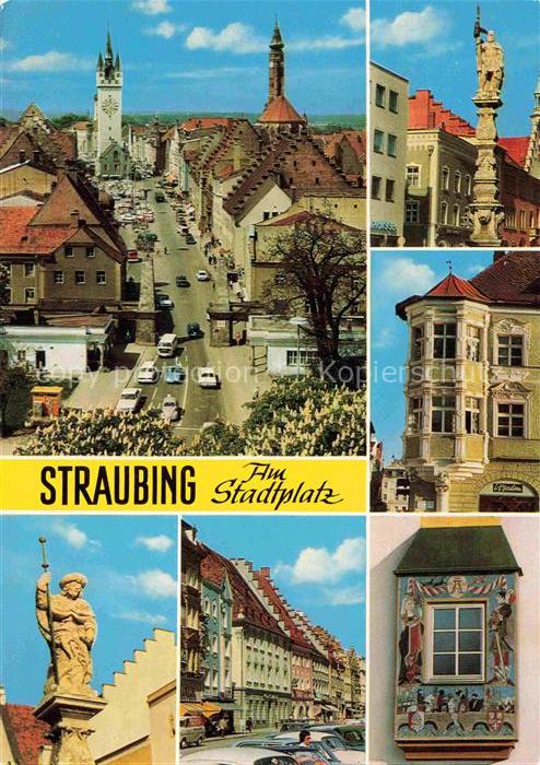 Straubing uebersicht und Details vom Stadtplatz Brunnen