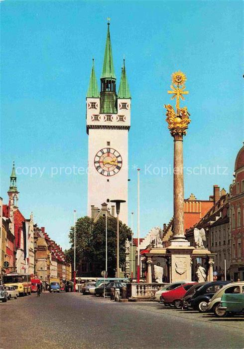 Straubing Dreifaltigkeitssaeule Stadtturm Rathaus