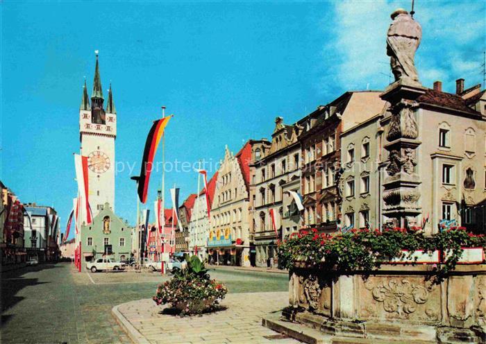 Straubing Ludwigsplatz Stadtturm Brunnen