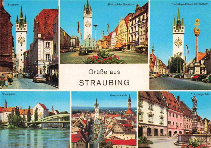 Straubing Stadtturm Ludwigsplatz Brunnen Dreifaltigkeitssaeule Donaupartie