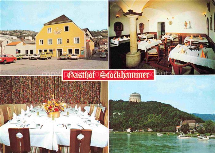 Kelheim Donau Gasthof Stockhammer Restaurant Blick ueber die Donau zur Befreiung
