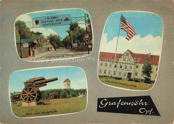 Grafenwoehr Truppenuebungsplatz Lagereingang Kanone Wasserturm U.S. Army Hauptqu