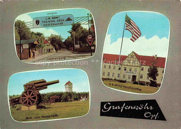 Grafenwoehr Truppenuebungsplatz Lagereingang Kanone Wasserturm U.S. Army Hauptqu