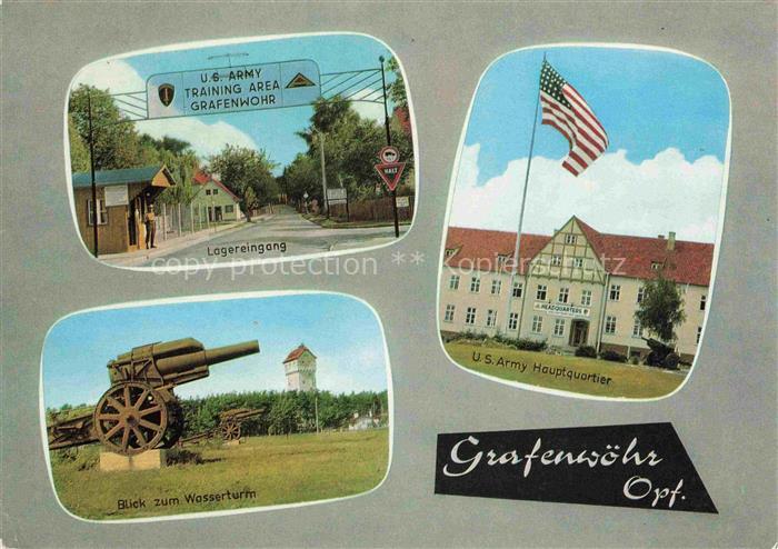 Grafenwoehr Truppenuebungsplatz Lagereingang Kanone Wasserturm U.S. Army Hauptqu