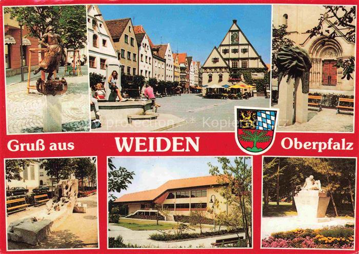 Weiden  Oberpfalz Motive Ortszentrum Brunnen Marktplatz Brunnen Gedenkstein