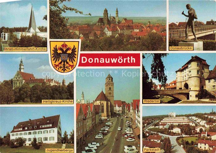 Donauwoerth Bayern Kirchen Stadtpanorama Donaubruecke Skulptur Riedertor Parksta