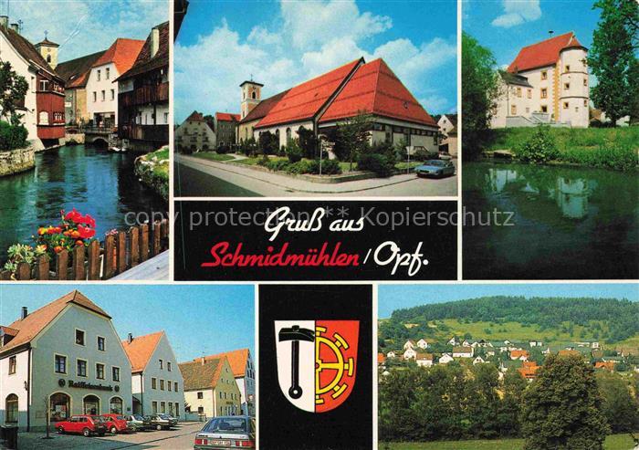 Schmidmuehlen Motive Stadtzentrum Partie am Bach Raiffeisenbank Schloss Panorama