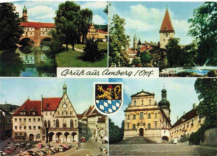 Amberg Oberpfalz Partie am Fluss Stadtturm Rathaus Kirche Kloster