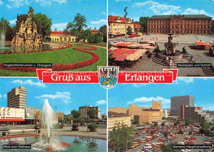 ERLANGEN Bayern Hugenottenbrunnen Orangerie Marktplatz Schloss Wasserspiele Rath