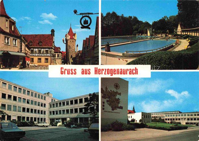 Herzogenaurach Bayern Motiv Stadtzentrum Turm Freibad Berufsschule
