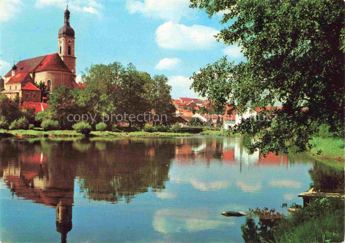 Koetzting Bad Bayern Partie am Weissen Regen Blick zur Kirche