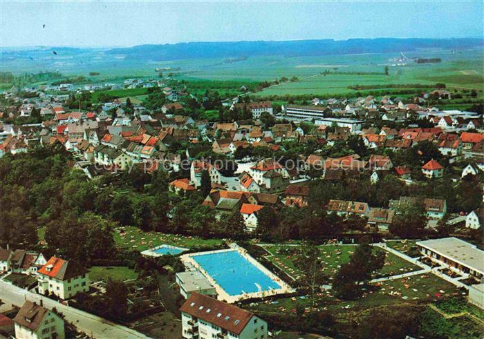 Langenau Wuerttemberg Stadtpanorama mit Freibad