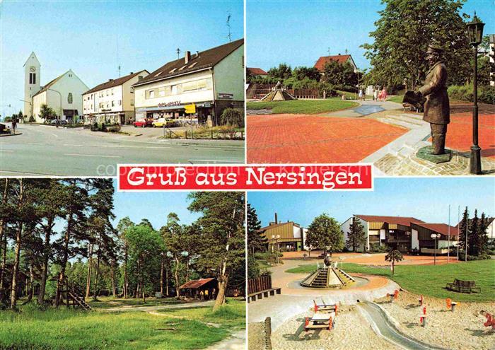 Nersingen Teilansichten Parkanlagen Statue Kinderspielplatz