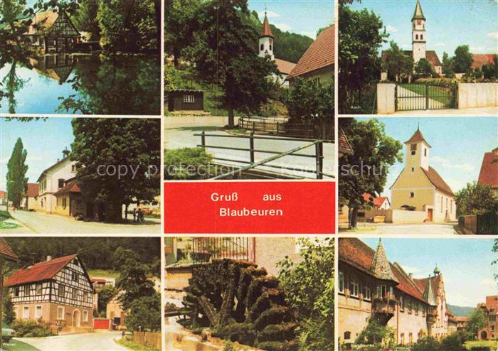 Blaubeuren Teilansichten Blautopf Kirche Wasserrad