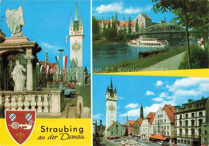 Straubing Stadtturm Theresienplatz Ludwigsplatz Schloss Donau Fahrgastschiff