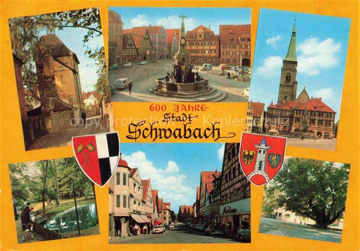 Schwabach Bayern 600 Jahre Jubilaeum Motive Stadtzentrum Kirche Marktplatz Brunn