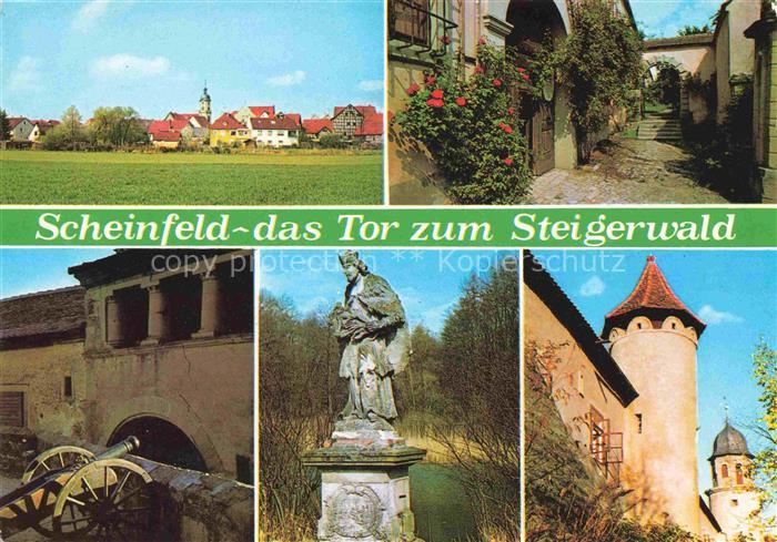 Scheinfeld Steigerwald Bayern Ortsansicht mit Kirche Altstadt Gasse Stadtmauer T