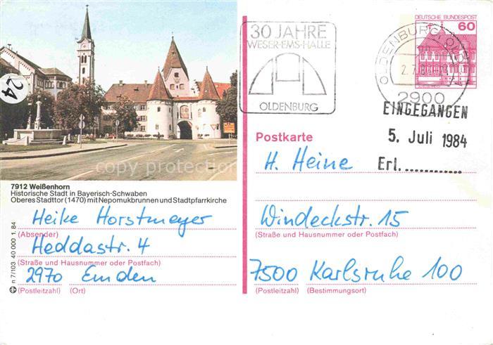 Weissenhorn Neu-Ulm Bayern Oberes Stadttor mit Nepomukbrunnen und Stadtpfarrkirc