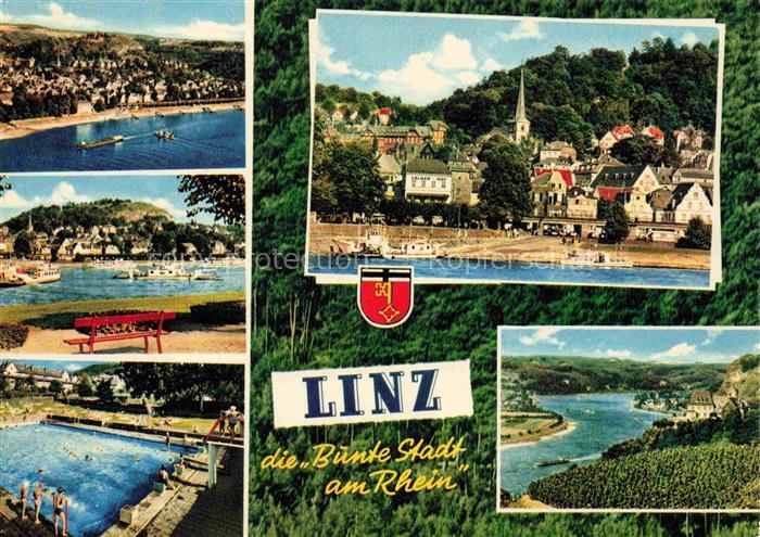 Linz Rhein Rheinland-Pfalz Rheinpartien Schwimmbad Stadtblick