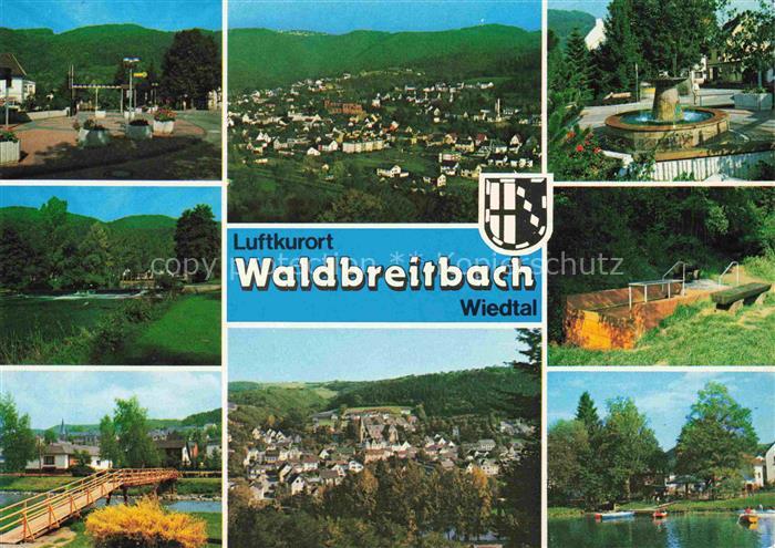Waldbreitbach Wied Teilansichten Panorama Brunnen Bruecke Seepartie