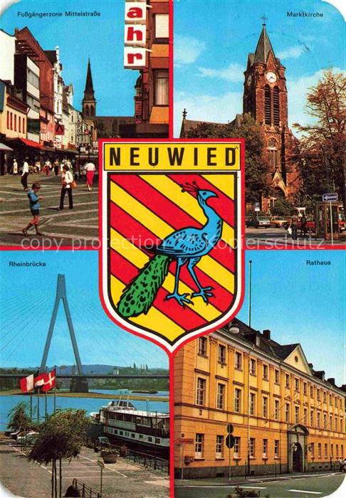 NEUWIED Rhein Fussgaengerzone Mittelstrasse Marktkirche Rheinbruecke Rathaus