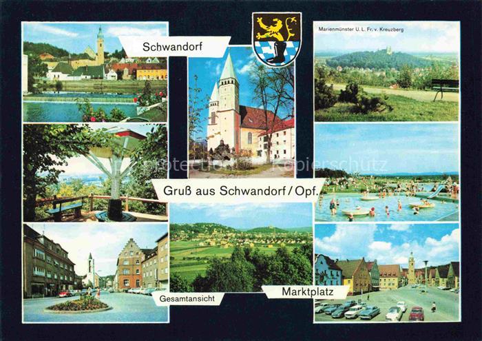 Schwandorf Naabpartie Kirche Marienmuenster Schwimmbad Gesamtansicht Marktplatz