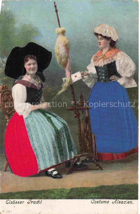 Trachten Alsace Frauen Brief Spinnrad