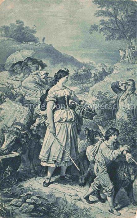 Kaulbach Hermann Kuenstlerkarte Nr. 82 Goethe Dorothea Zug der Auswanderer